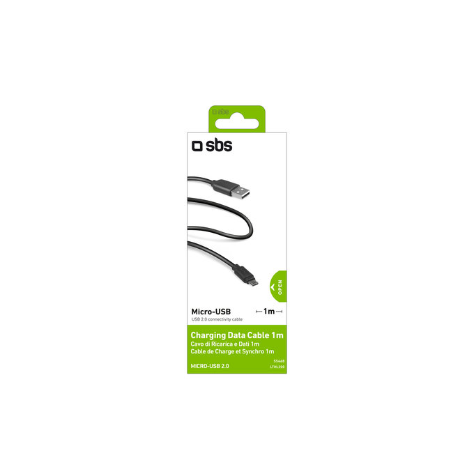 Kabel do ładowania danych USB-A – Micro-USB 2.0, 1m, 5W, Czarny, Black, SBS