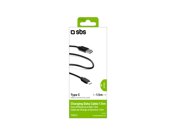 Kabel USB-C / USB (1.5m), Czarny, Black, SBS