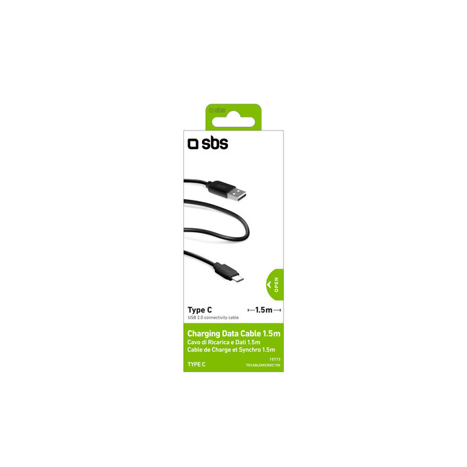 Kabel USB-C / USB (1.5m), Czarny, Black, SBS