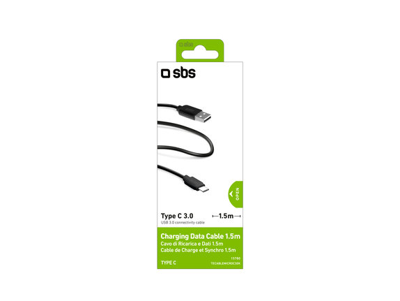 Kabel USB-C / USB (1.5m), czarny, black, SBS