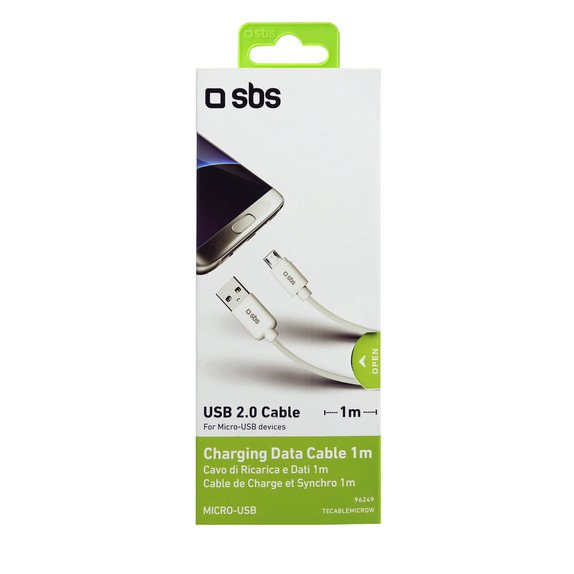 Kabel Micro-USB / USB (1m), Biały, White, SBS