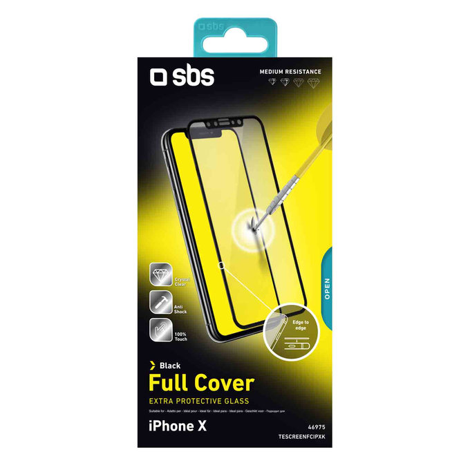 Szklo hartowane do iPhone X, XS, 11 Pro, Czarny, Black, Full Cover, SBS