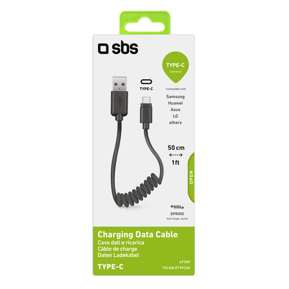 Kabel USB-C / USB (0.5m), czarny, black, SBS