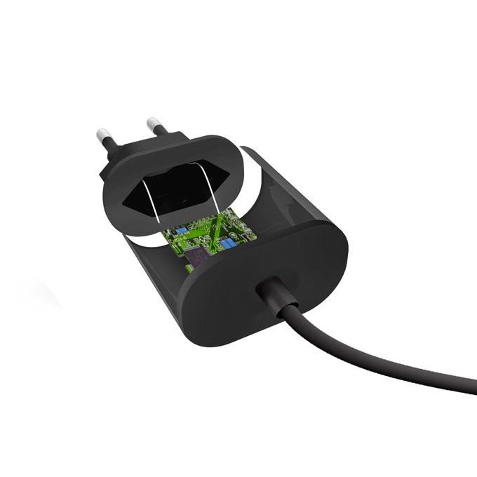 Podróżny adapter ładujący z USB-C, 1m, 3100mAh, Ultraszybkie ładowanie, Czarny, Black, SBS