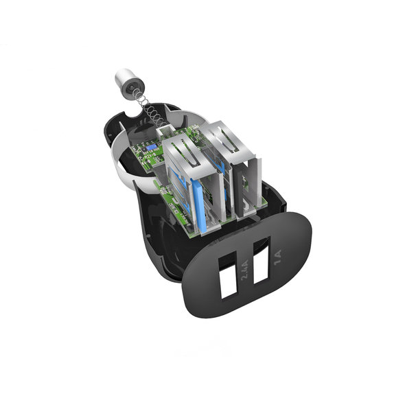 Ładowarka samochodowa 2x USB, 2.4A, Czarny, Black, SBS