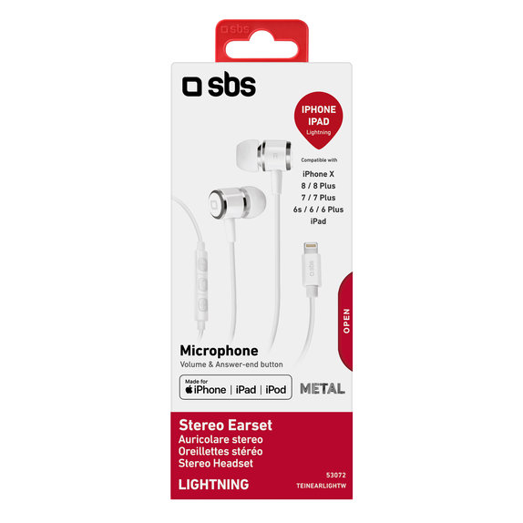 Słuchawki z mikrofonem, Lightning, biały, white, SBS