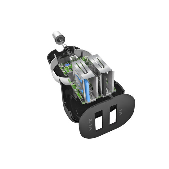 Ładowarka samochodowa 2x USB-A, Kabel USB-A do USB-C, 1m, 2.1A/1A, 12/24V, Czarny, Black, SBS