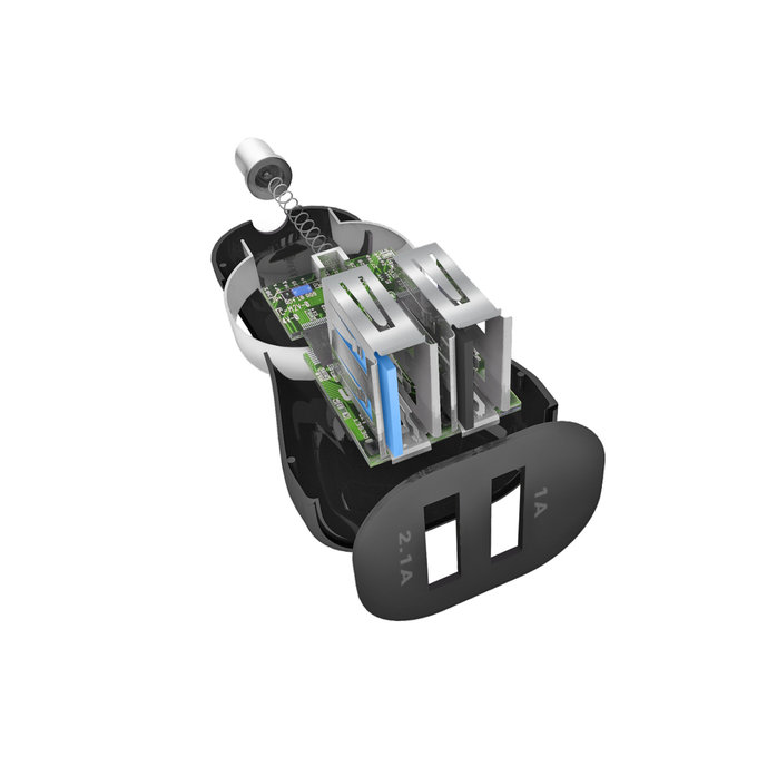 Ładowarka samochodowa 2x USB-A, Kabel USB-A do USB-C, 1m, 2.1A/1A, 12/24V, Czarny, Black, SBS