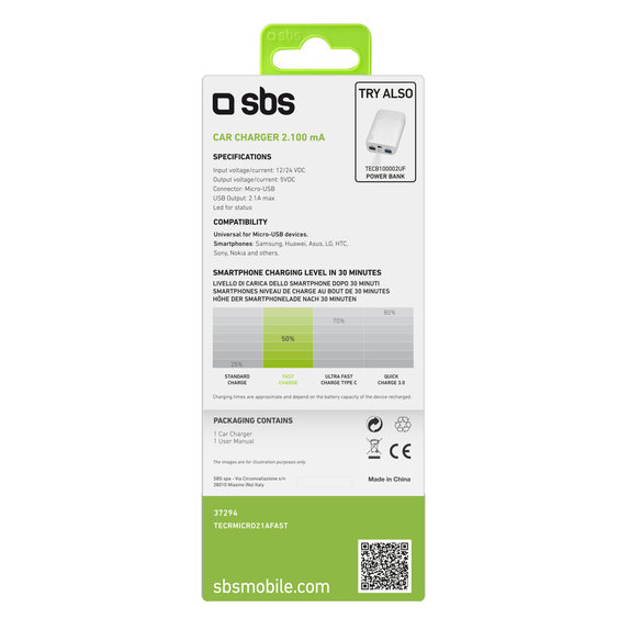 Ładowarka samochodowa Micro-USB, 2.1A, 12/24V, Szybkie ładowanie, Czarny, Black, SBS