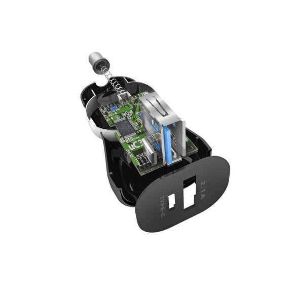 Ładowarka samochodowa USB, USB-C, 2.1A, 3A, Czarny, Black, SBS