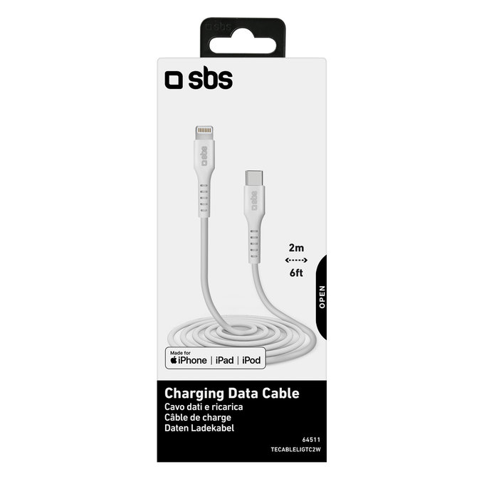 Kabel Lightning / USB-C (2m), Biały, White, SBS