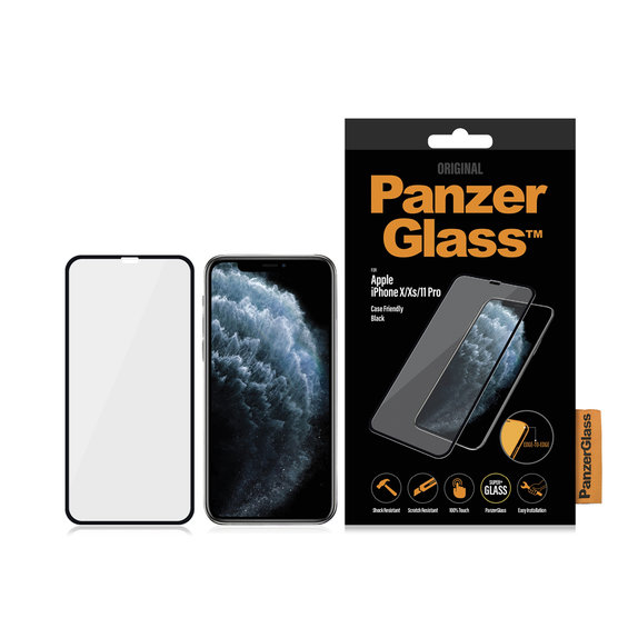 Szklo hartowane do iPhone X, XS, 11 Pro, Czarny, Black, Case Friendly, PanzerGlass