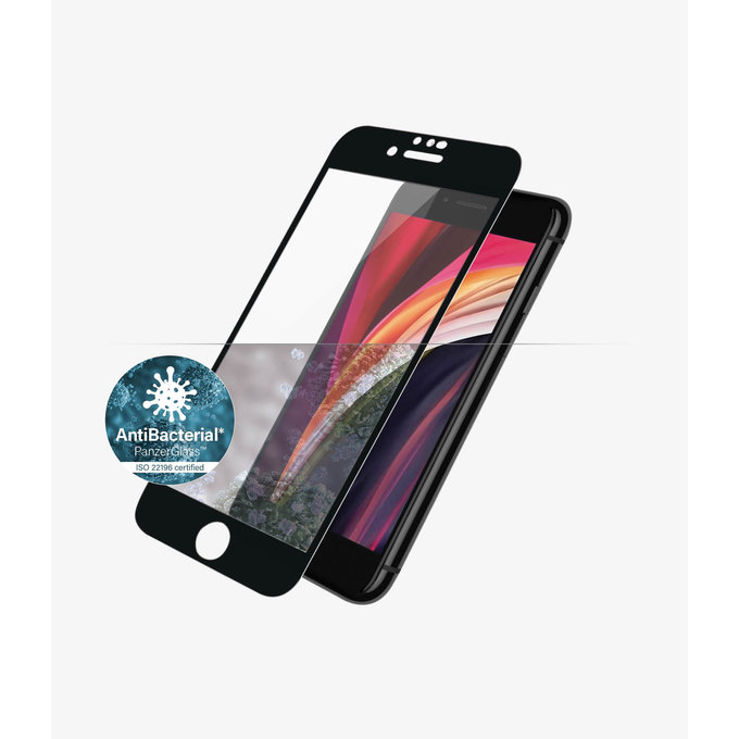 Szklo hartowane do iPhone 6, 6s, 7, 8, SE 2020, SE 2022, Case Friendly AB, Czarny, Black, PanzerGlass