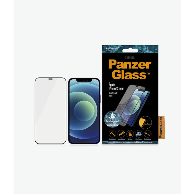 Szklo hartowane do iPhone 12 mini, Case Friendly AB, Czarny, Black, PanzerGlass
