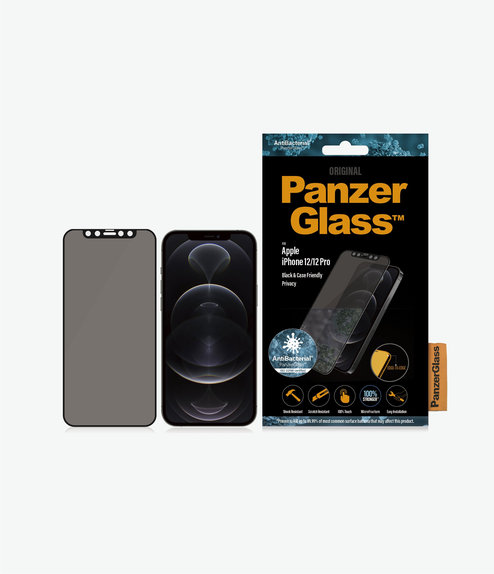 Szklo hartowane do iPhone 12, 12 Pro, Privacy Case Friendly AB, Czarny, Black, PanzerGlass