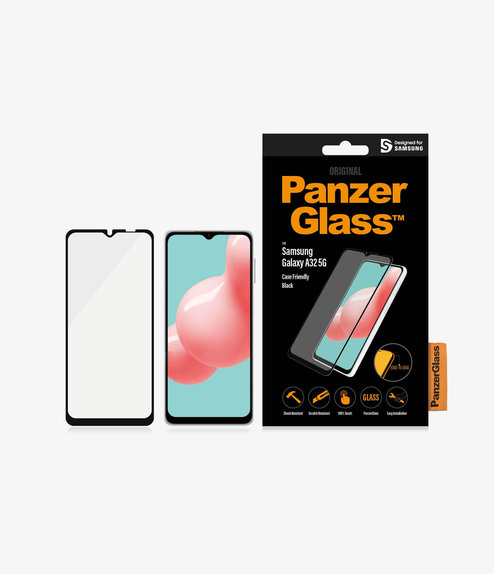 Szklo hartowane do Samsung A32 5G, Case Friendly, Czarny, Black, PanzerGlass