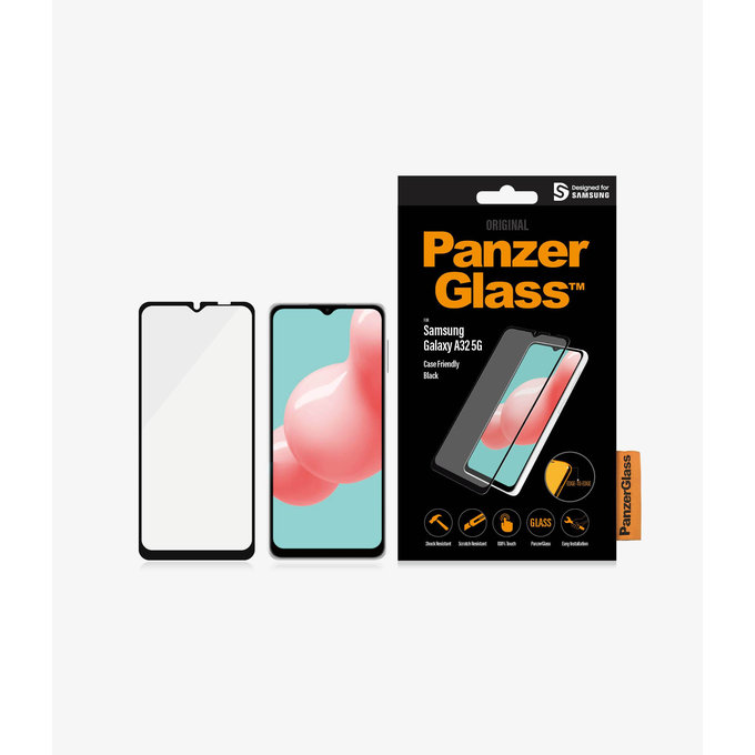 Szklo hartowane do Samsung A32 5G, Case Friendly, Czarny, Black, PanzerGlass