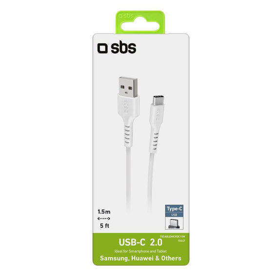Kabel USB-C / USB (1.5m), Biały, White, SBS