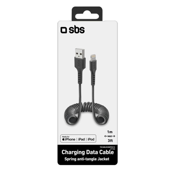 Kabel Lightning / USB (1m), Czarny, Black, SBS