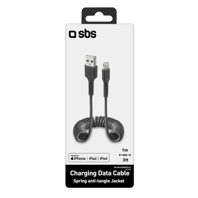 Kabel Lightning / USB (1m), Czarny, Black, SBS