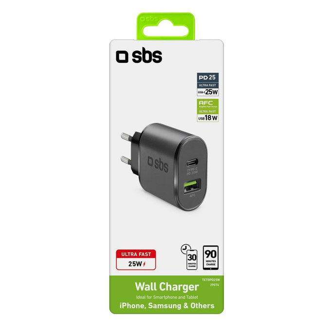 Ladowarka 25W USB, USB-C, czarny, black, SBS