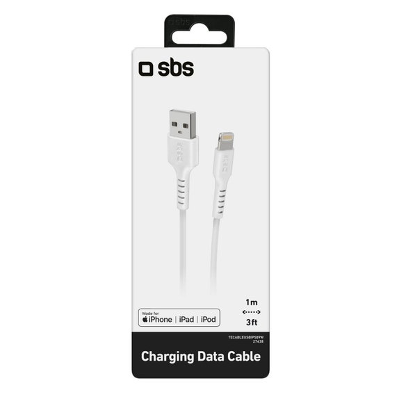 Kabel Lightning / USB (1m), Biały, White, SBS
