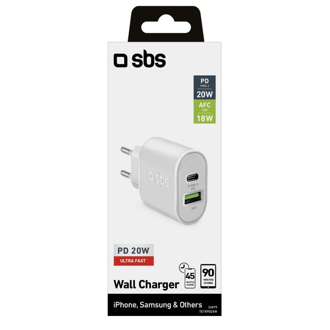 Ladowarka 20W USB, USB-C, Biały, White, SBS