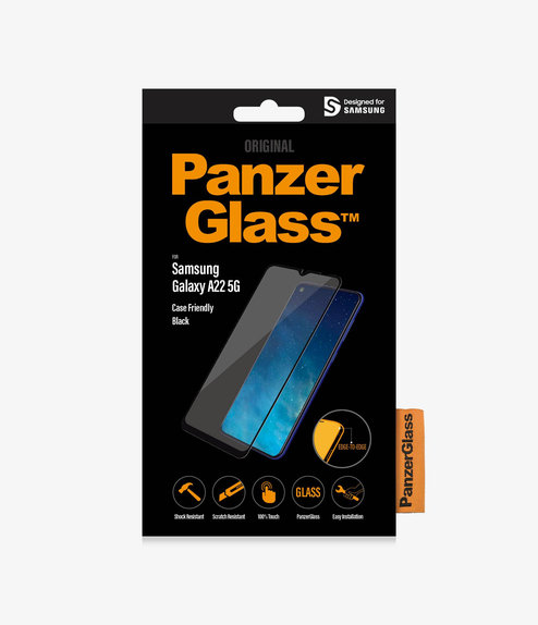 Szklo hartowane do Samsung A22 5G, Case Friendly, Czarny, Black, PanzerGlass