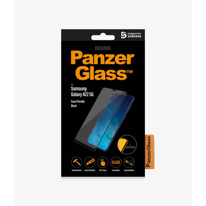 Szklo hartowane do Samsung A22 5G, Case Friendly, Czarny, Black, PanzerGlass