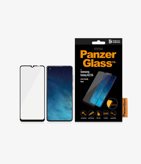 Szklo hartowane do Samsung A22 5G, Case Friendly, Czarny, Black, PanzerGlass