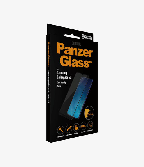 Szklo hartowane do Samsung A22 5G, Case Friendly, Czarny, Black, PanzerGlass