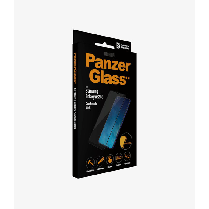 Szklo hartowane do Samsung A22 5G, Case Friendly, Czarny, Black, PanzerGlass