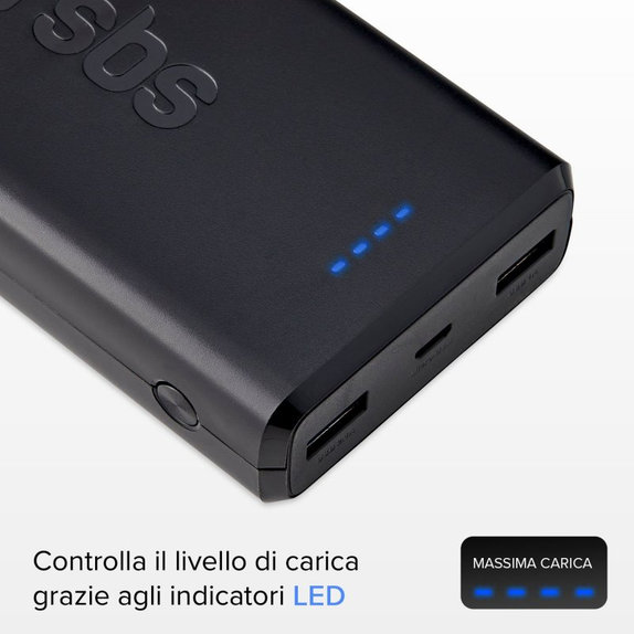 PowerBank 20 000 mAh, 2x USB, 2,1A, czarny, black, SBS