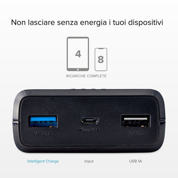 PowerBank 20 000 mAh, 2x USB, 2,1A, czarny, black, SBS