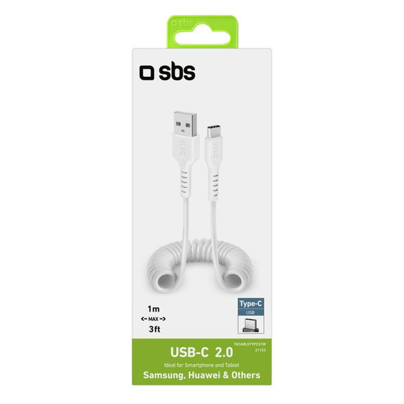 Kabel USB-C / USB (1m), Biały, White, SBS