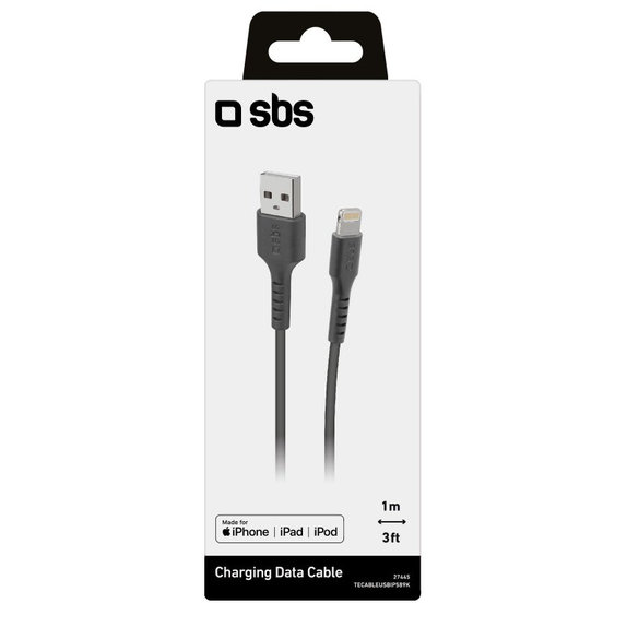 Kabel Lightning / USB (1m), czarny, black, SBS