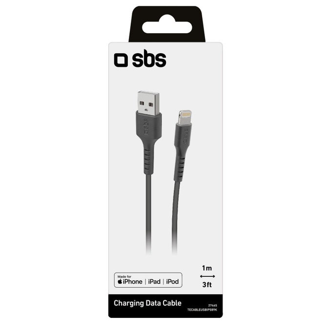 Kabel Lightning / USB (1m), czarny, black, SBS