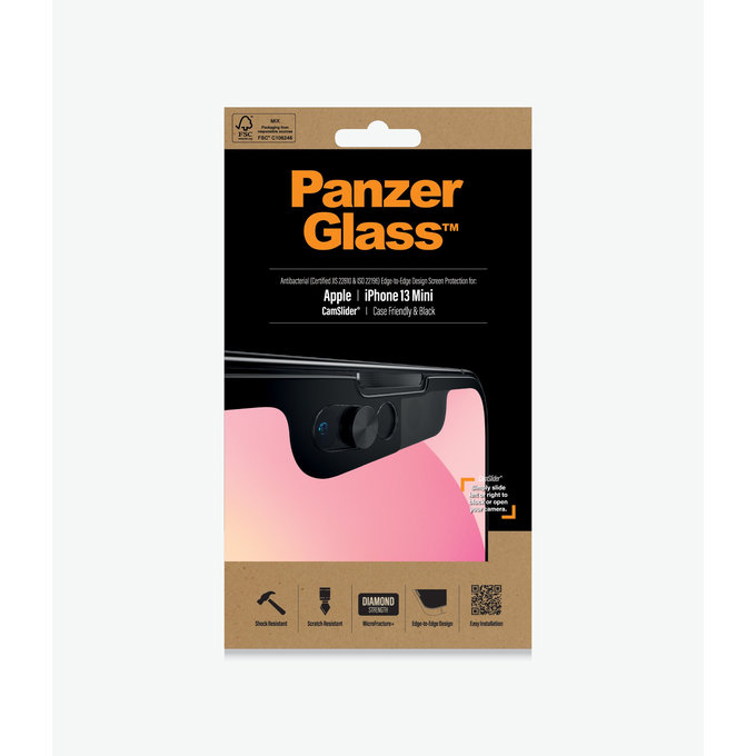 Szklo hartowane do iPhone 13 mini, Case Friendly CamSlider AB, Czarny, Black, PanzerGlass