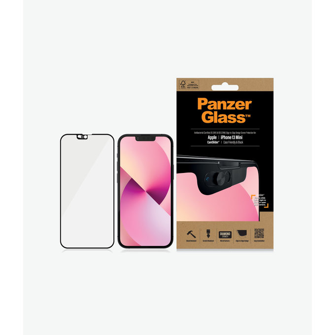 Szklo hartowane do iPhone 13 mini, Case Friendly CamSlider AB, Czarny, Black, PanzerGlass