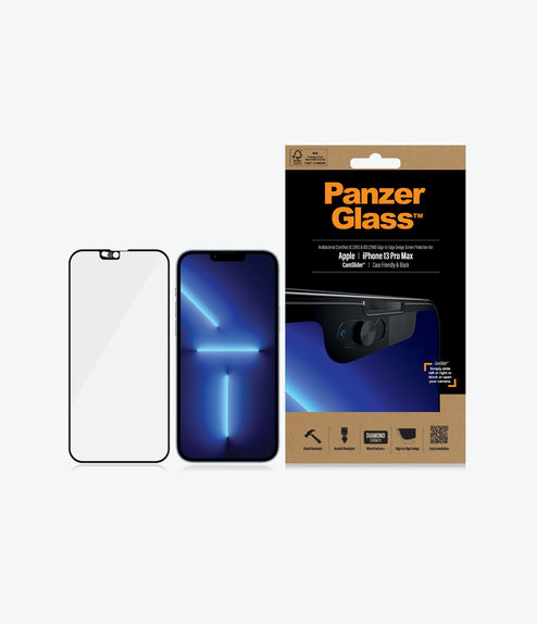 Szklo hartowane do iPhone 13 Pro Max, 14 Plus, Case Friendly CamSlider AB, Czarny, Black, PanzerGlass