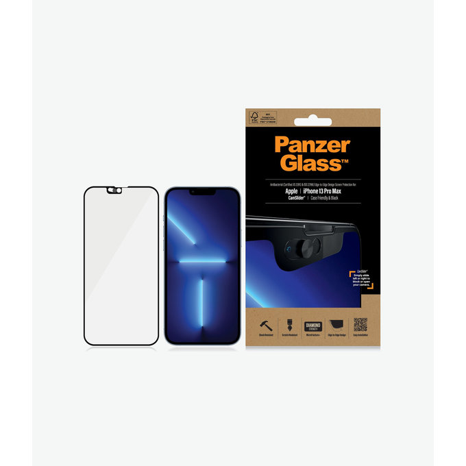 Szklo hartowane do iPhone 13 Pro Max, 14 Plus, Case Friendly CamSlider AB, Czarny, Black, PanzerGlass