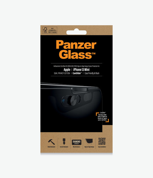 Szklo hartowane do iPhone 13 mini, Case Friendly Privacy CamSlider AB, Czarny, Black, PanzerGlass