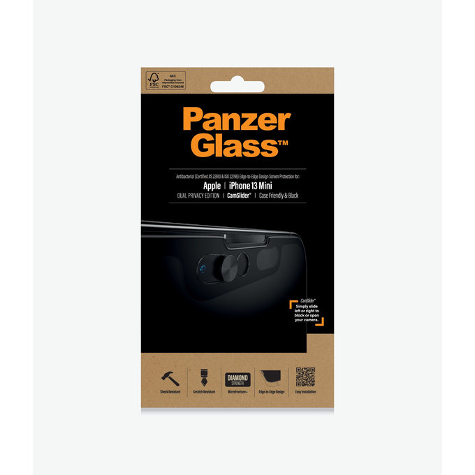 Szklo hartowane do iPhone 13 mini, Case Friendly Privacy CamSlider AB, Czarny, Black, PanzerGlass