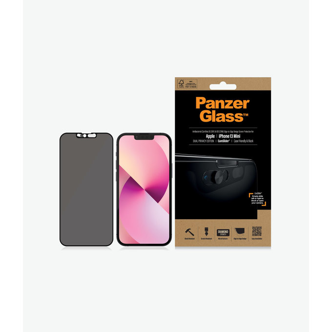 Szklo hartowane do iPhone 13 mini, Case Friendly Privacy CamSlider AB, Czarny, Black, PanzerGlass