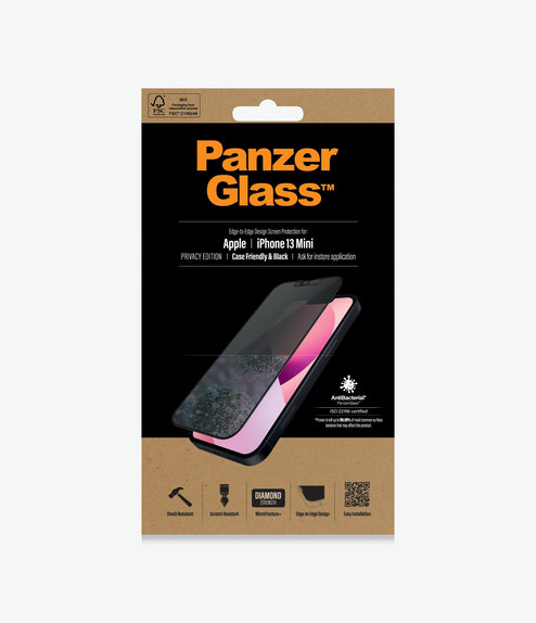 Szklo hartowane do iPhone 13 mini, Case Friendly Privacy AB, Czarny, Black, PanzerGlass