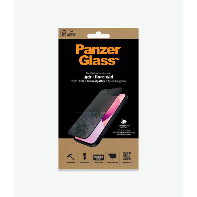 Szklo hartowane do iPhone 13 mini, Case Friendly Privacy AB, Czarny, Black, PanzerGlass