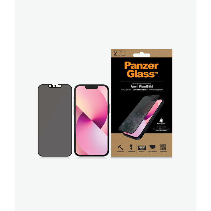 Szklo hartowane do iPhone 13 mini, Case Friendly Privacy AB, Czarny, Black, PanzerGlass