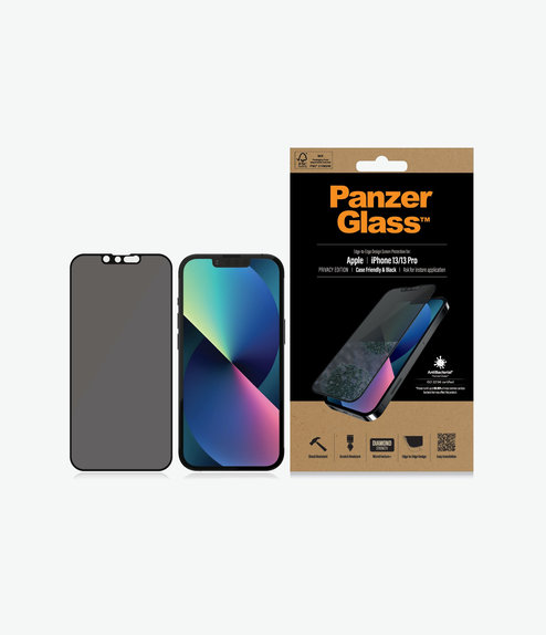 Szklo hartowane do iPhone 13, 13 Pro, 14, Case Friendly Privacy AB, Czarny, Black, PanzerGlass