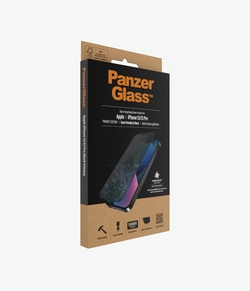 Szklo hartowane do iPhone 13, 13 Pro, 14, Case Friendly Privacy AB, Czarny, Black, PanzerGlass