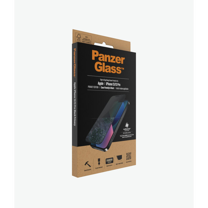 Szklo hartowane do iPhone 13, 13 Pro, 14, Case Friendly Privacy AB, Czarny, Black, PanzerGlass